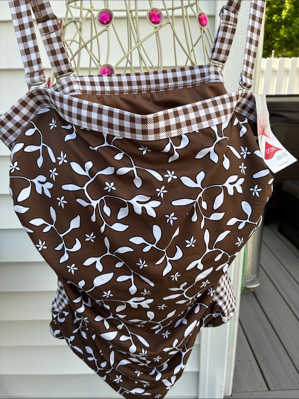Lands End Tankini top new with tags Brown & White Floral One-Piece Swimsuit